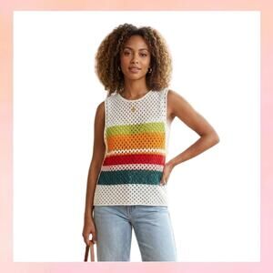 MANLY Boho Crochet Knit Striped Tank Top - NWT - Size Large